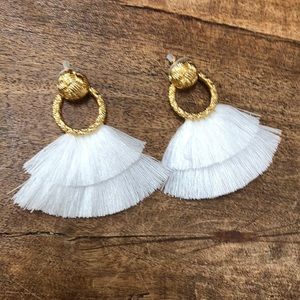 For Love & Lemons White Loop Fringe Earrings